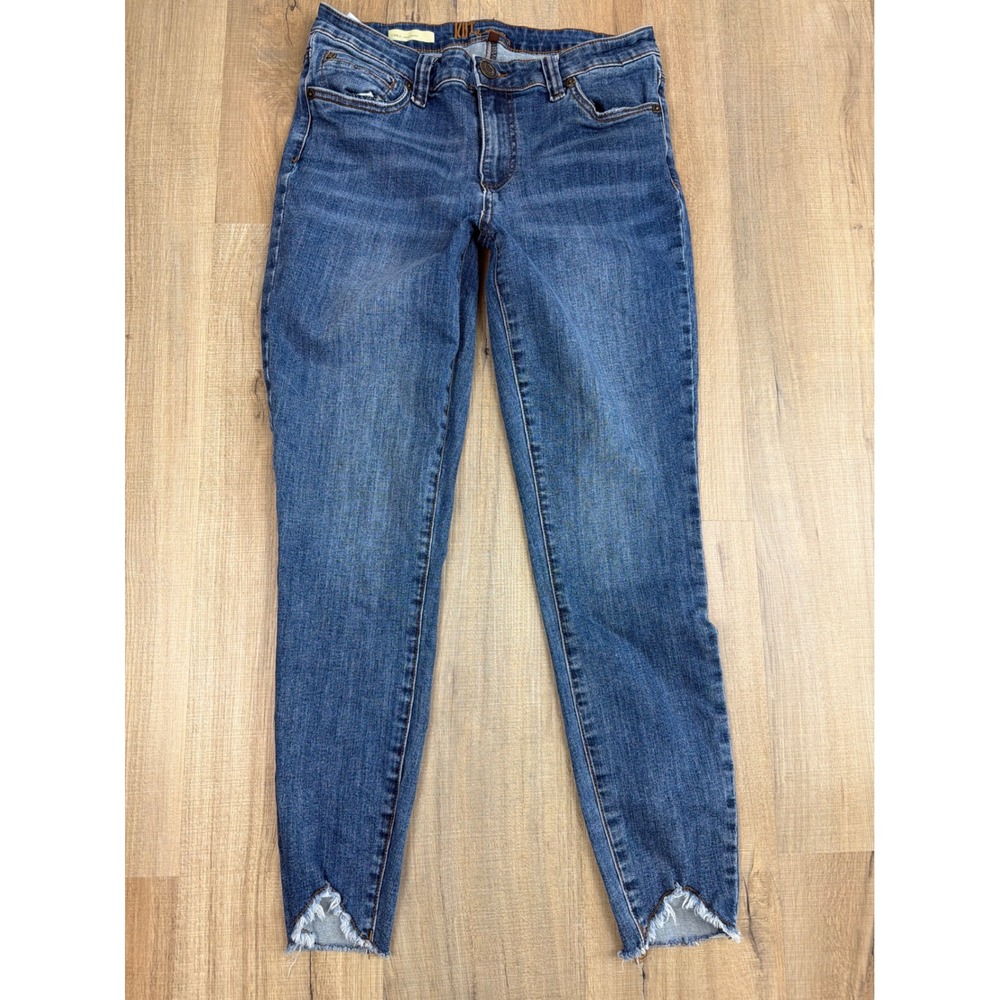 KUT from the Kloth Carlo Ankle Skinny Jeans Blue Notched Raw Hem Size 10